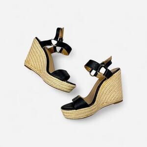 Espadrille wedge sandals black faux leather - size 6 from Merona